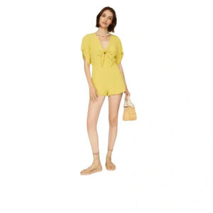 Louna Mustard Tie Romper Yellow Women’s Short Sleeve V-neck Size S